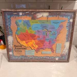 Vintage 1989 Native American Tribes Map Framed Jennifer Smith Cherokee Pub